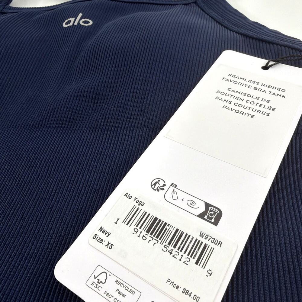 Alo Yoga Navy Seamless Ribbed Favorite Bra Tank Size XS - Picture 5 of 9
